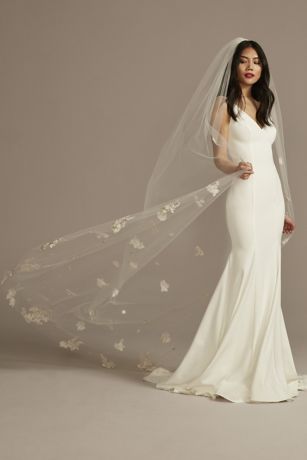 Scattered Embroidered Florals Chapel Length Tulle  Image 7